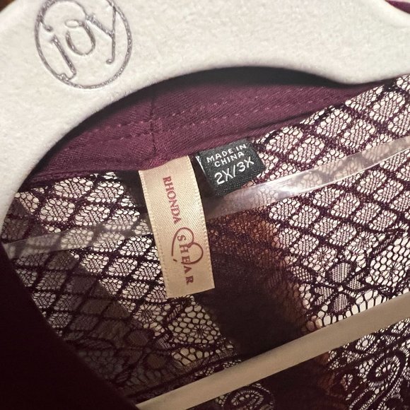 Rhonda Shear Women's Crochet Back Cardigan Wrap Top Solid Burgundy 2X 3X NWOT - Picture 5 of 8